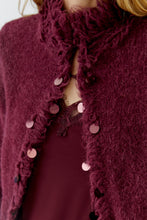Burgundy Sequin Trim Knit Cardigan