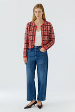 Pink Check Knit Cropped Cardigan