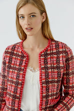 Pink Check Knit Cropped Cardigan