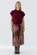 Burgundy Sequin Midi Skirt