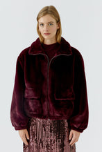 Burgundy Faux Fur Zip Jacket