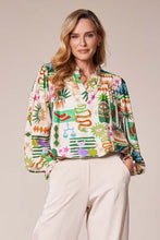 Printed V-Neck Blouse - Green Tribal