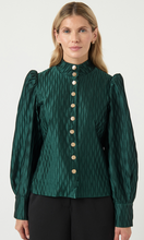 Emerald Textured Blouse with Statement Buttons