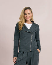 Zip-Up Jacket with Textured Sleeves - Slate