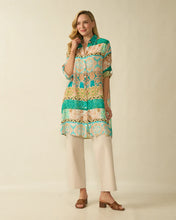 Printed Long Line Shirt / Dress - Aqua