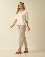 V- Neck Short Sleeve Knit - Cream