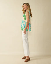 V- Neck Abstract Print Sleeveless Top - Aqua
