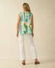 V- Neck Abstract Print Sleeveless Top - Aqua