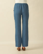 Striped Linen Trousers in Denim Blue