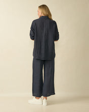 Wide-Leg Linen Trousers with Sequin Detail - Navy