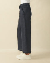 Wide-Leg Linen Trousers with Sequin Detail - Navy