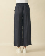 Wide-Leg Linen Trousers with Sequin Detail - Navy