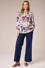 Printed V-Neck Blouse - Navy Tribal