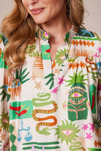 Printed V-Neck Blouse - Green Tribal