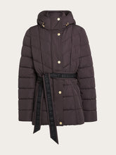 Chocolate Brown Hooded Belted Puffer Jacket