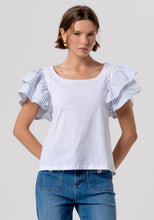 Ruffle Sleeve Stripe-Detail Top