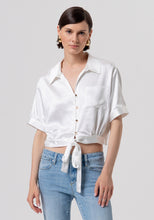Satin Tie-Front Cropped Shirt