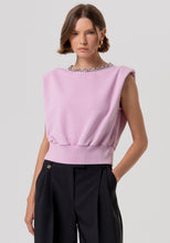 Sleeveless Top with Crystal Neckline