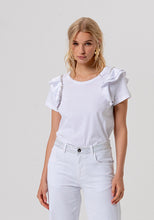 Ruffle Shoulder T-Shirt with Crystal Trim