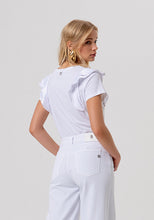Ruffle Shoulder T-Shirt with Crystal Trim