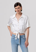 Satin Tie-Front Cropped Shirt