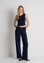 Navy Wide-Leg Corduroy Trousers
