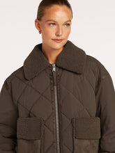 Chocolate Brown Quilted Borg Collar Jacket