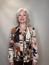 Abstract Floral Tie-Neck Blouse