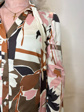 Abstract Floral Tie-Neck Blouse