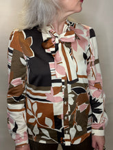 Abstract Floral Tie-Neck Blouse
