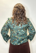Forest Green Abstract Print Ruffle Blouse