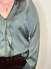 Sage Satin Ruffle Blouse