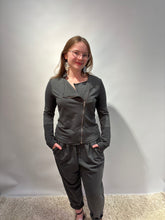 Zip-Up Jacket with Textured Sleeves - Slate