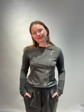 Zip-Up Jacket with Textured Sleeves - Slate