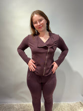 Zip-Up Jacket with Textured Sleeves - Mulberry