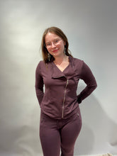 Zip-Up Jacket with Textured Sleeves - Mulberry