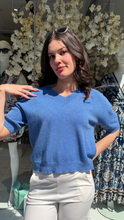 V- Neck Short Sleeve Knit - Royal Blue
