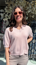 V- Neck Short Sleeve Knit - Soft Pink