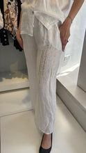 Wide-Leg Linen Trousers with Sequin Detail - White