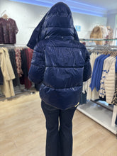 Navy Puffer Jacket with Faux Fur Collar