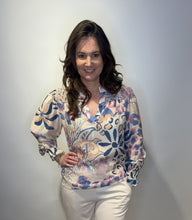 Floral Print Blouse with Balloon Sleeves - Blue