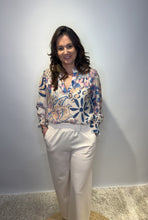 Floral Print Blouse with Balloon Sleeves - Blue