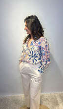 Floral Print Blouse with Balloon Sleeves - Blue
