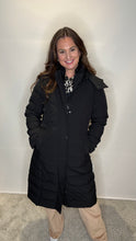 Longline Black Puffer Coat with Faux Fur Hood