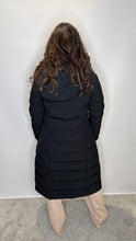 Longline Black Puffer Coat with Faux Fur Hood