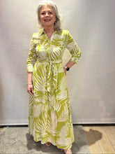 Green Leaf Print Belted Maxi Dress