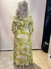 Green Leaf Print Belted Maxi Dress
