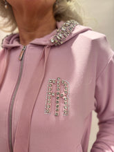 Pink Zip-Up Hoodie with Crystal Details
