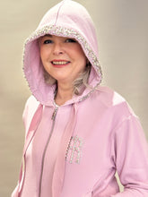 Pink Zip-Up Hoodie with Crystal Details