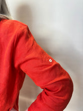 Red Linen Button-Up Shirt